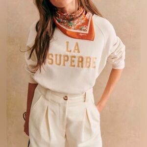 Sézane La Superbe Sweatshirt Cream Graphic Pullover | Size Small